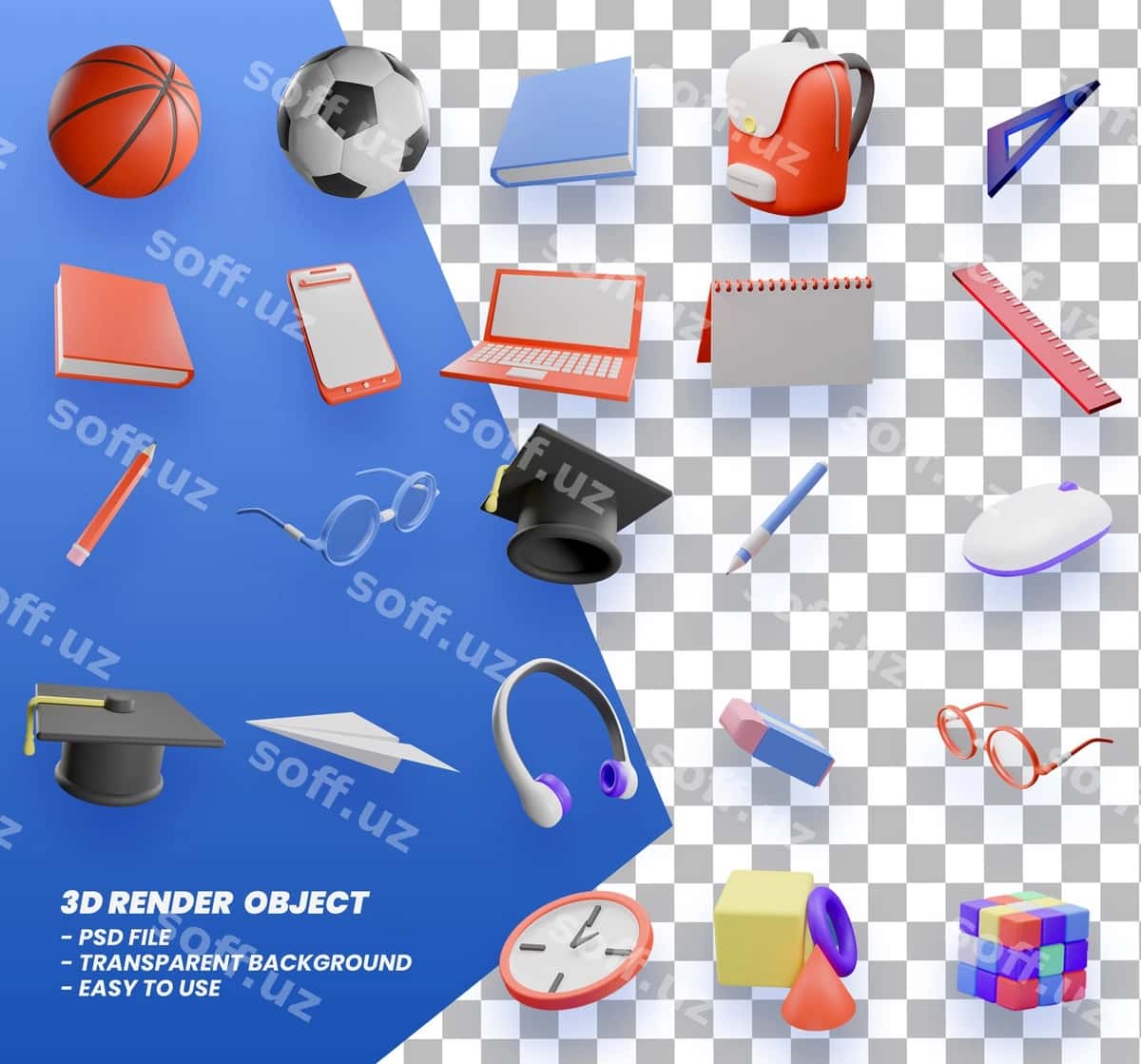 3d ijodiy maktab elementlari premium psd | 3d creative school elements premium psd 1