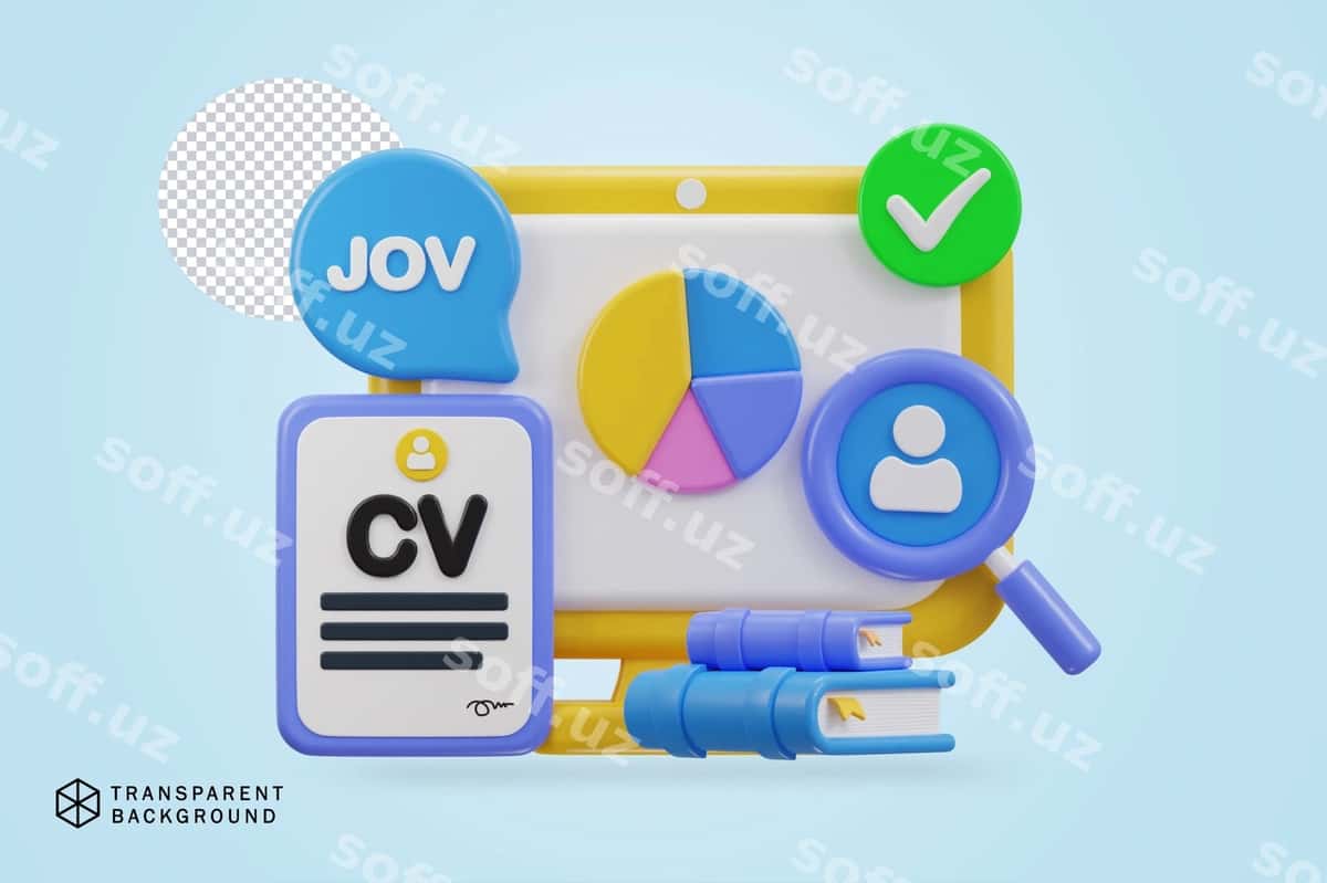 Uch o'lchovli CV resume ish o'rinlar ikon | 3d cv resume job vacancy icon 1
