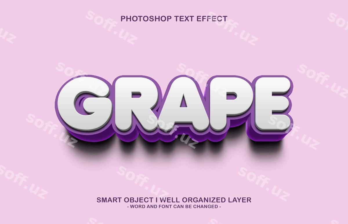3d tahrir qilish mumkin uzum matn uslub effekti | 3d editable grape text style effect 1
