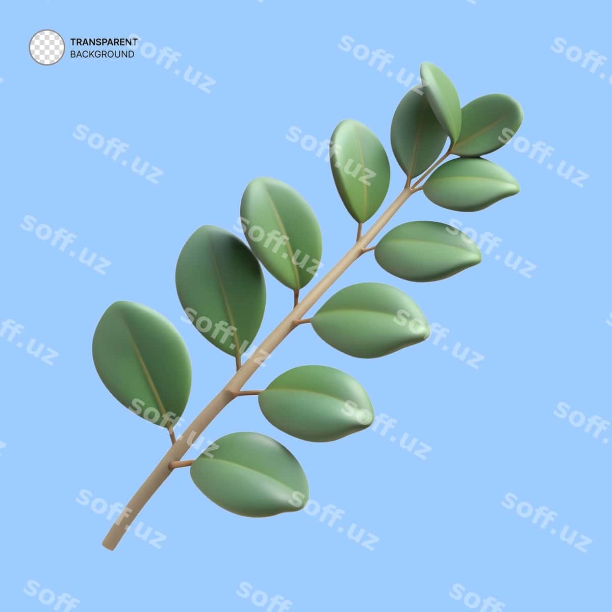 3D evkalipt shoxchasi belgisi tasviri | 3d eucalyptus branch icon illustration 1