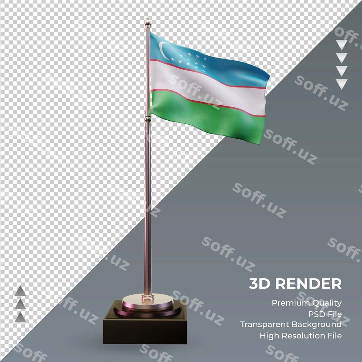 3D Uzbekiston bayrog'i renderingi oldingi ko'rinish | 3d flag uzbekistan rendering front view 1