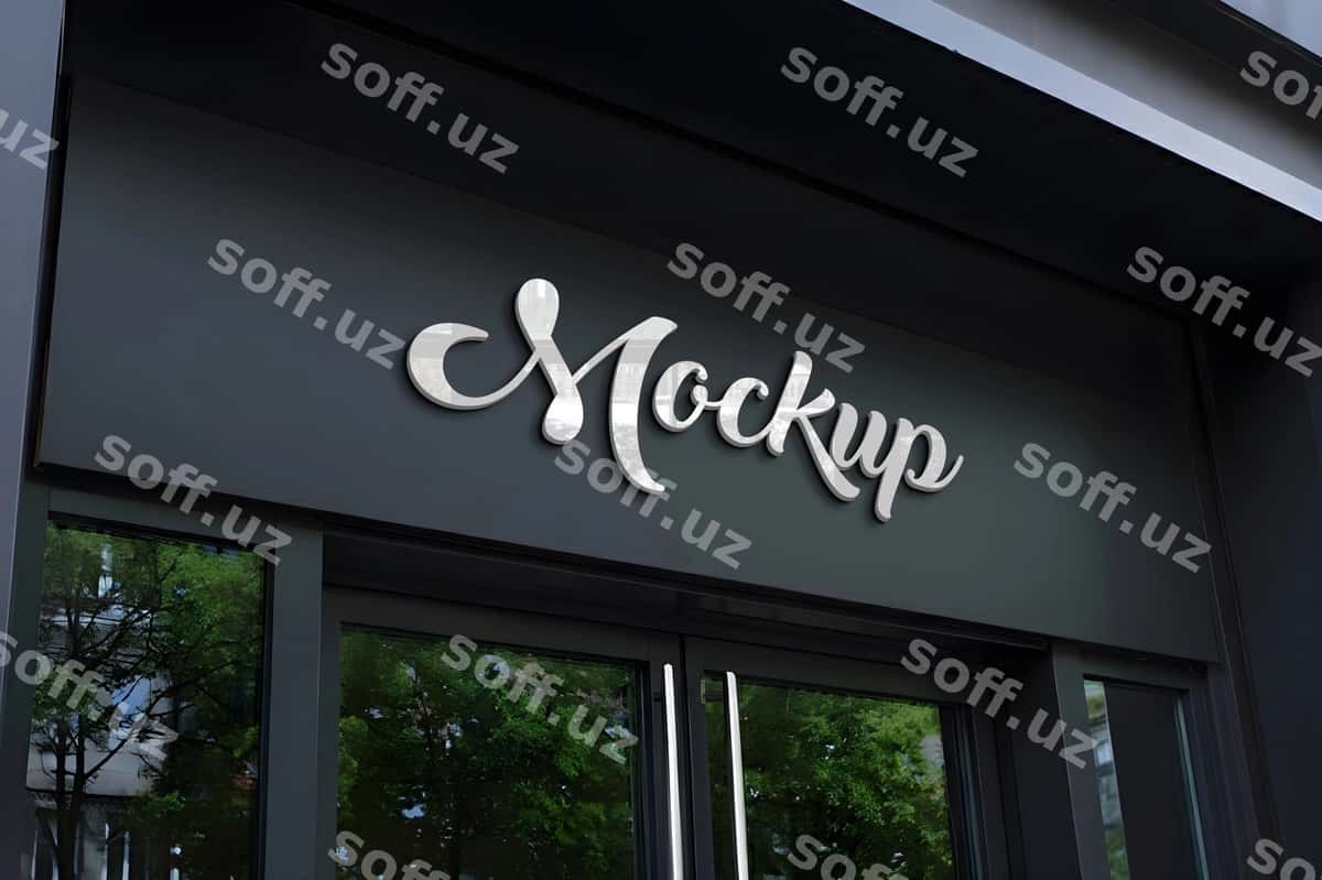 3d old logotip namuna zamonaviy fassad belgi | 3d front logo mockup modern facade sign 1