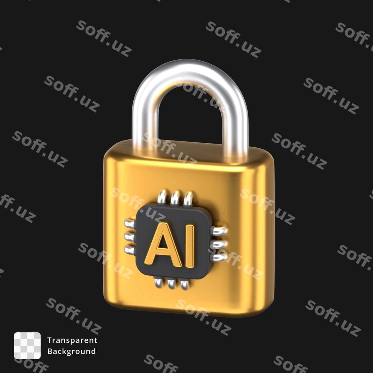 Ai chip bilan biriktirilgan 3D piktogramma qulf | 3d icon padlock with ai chip attached it 1