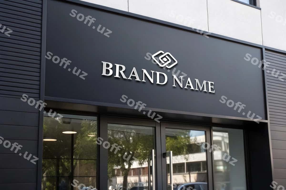 3D logotipli do'konning qora fasad belgisi | 3d logo mockup shop black facade sign 1