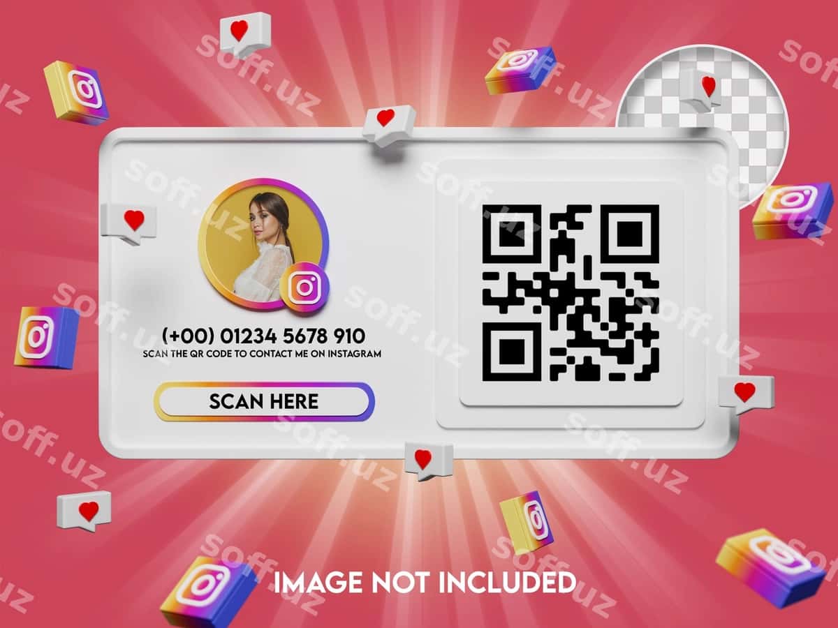 3D QR-kod Instagram-ni kuzatish mockup | 3d qr code follow instagram mockup 1