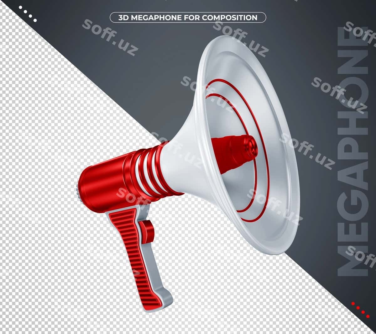 3 o'lchovli qizil megafon kompositsiyasi ajraltirilgan | 3d red megaphone composition isolated 1