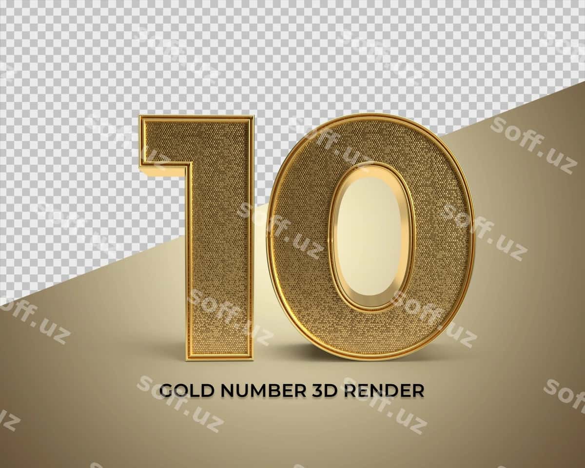 3D render oltin raqami 10 png | 3d render gold number 10 png 1