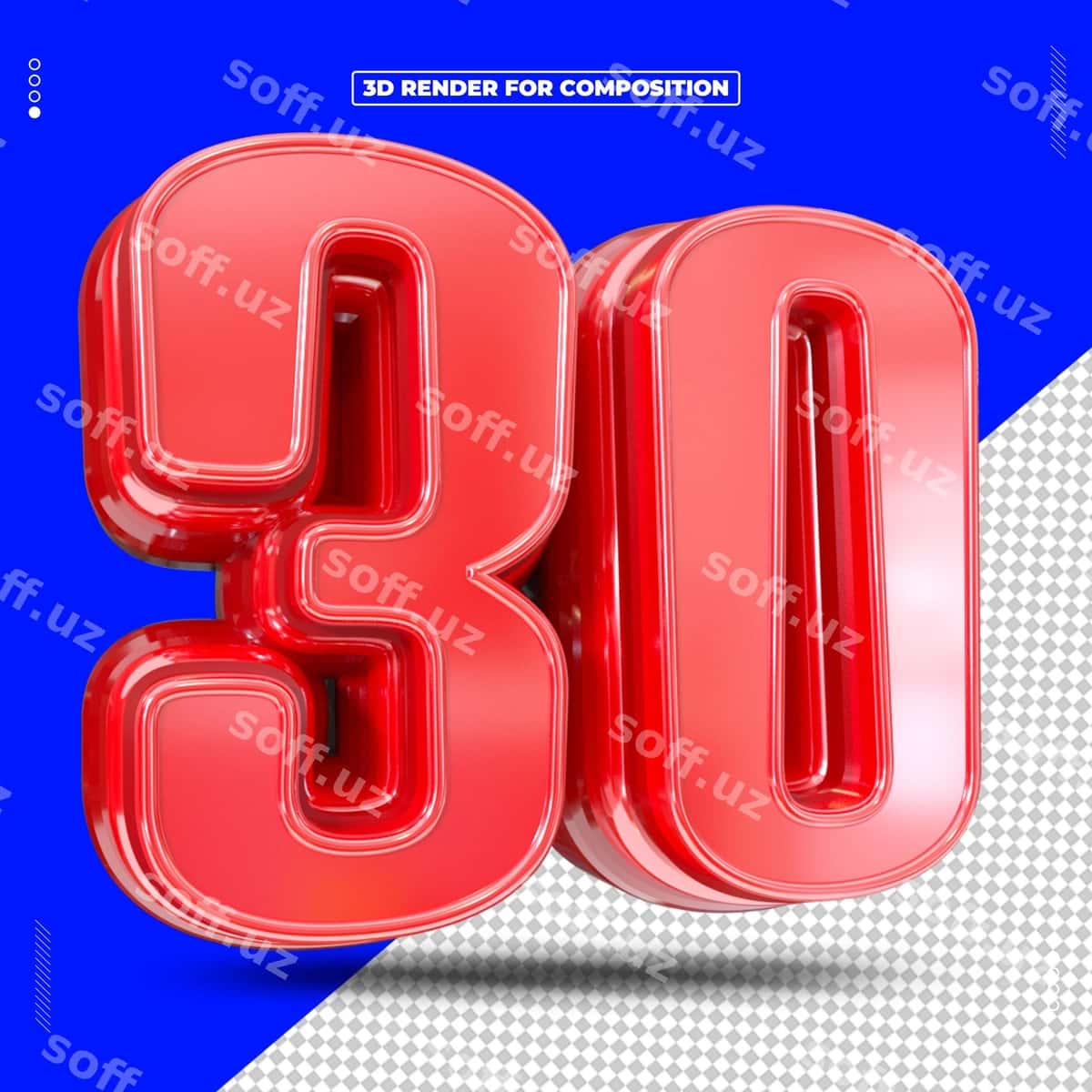 3d render qizil raqam 30 | 3d render red number 30 1
