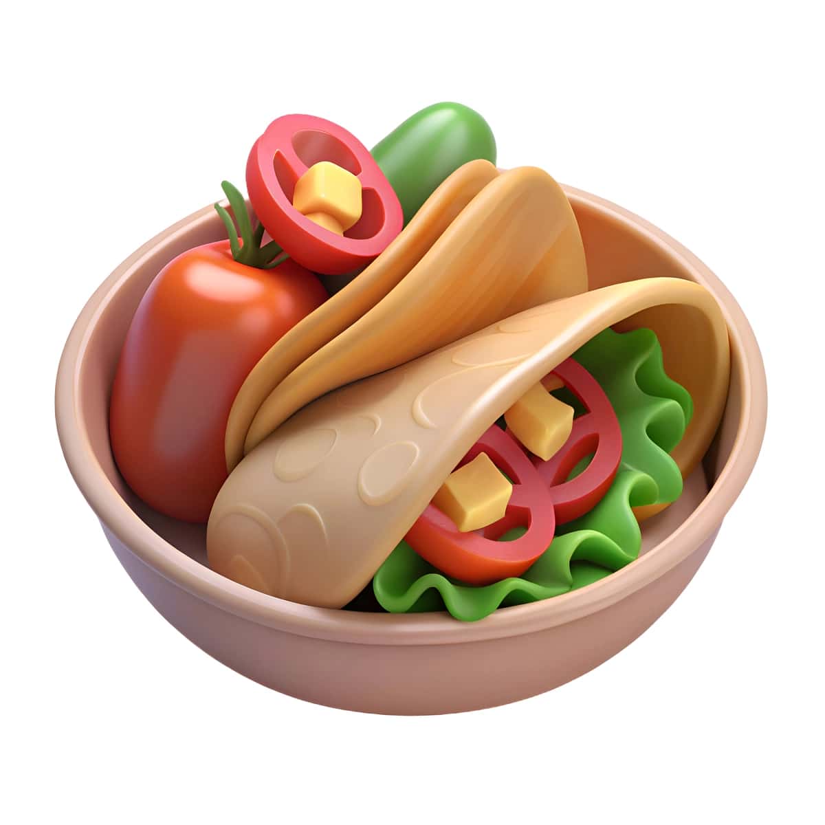 Pomidor pishloqli salat bilan 3D renderlangan tako | 3d rendered taco with tomato cheese lettuce 1