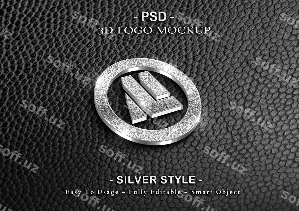 3D kumush boylik logotip modeli | 3d silver luxury logo mockup 1