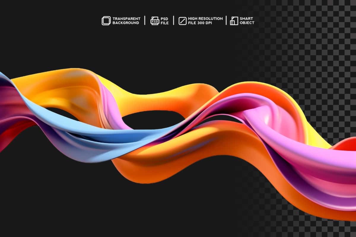 Mavhum rang-barang 3D suyuqlik dizayni fonsiz oqim chuqurligi bilan | Abstract colorful 3d fluid design with fluidity depth without background 1