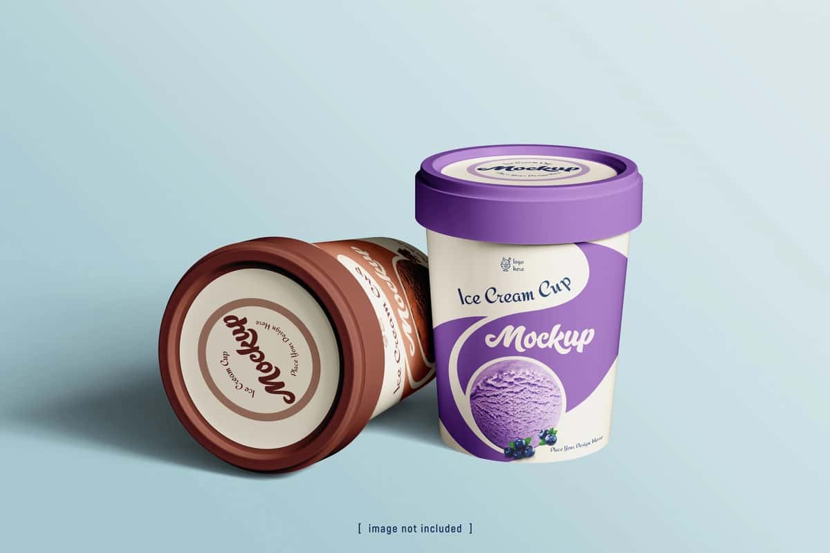 Haqiqiy muzqaymoq chashka qadoqlash maketi to'plami | Realistic ice cream cup packaging mockup set 1