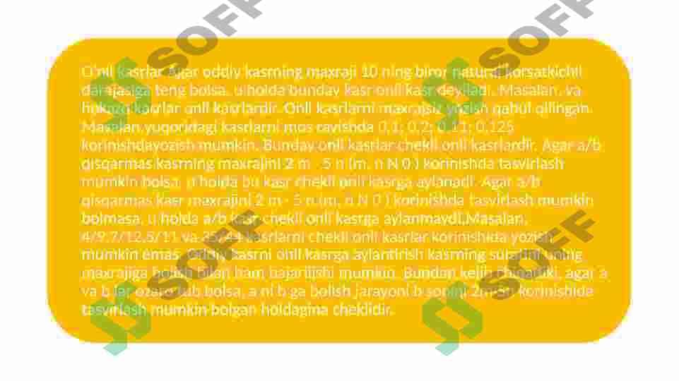 Cheksiz va onli kasrlar onli davriy sonlar va ularni oddiy songa aylatirish 2