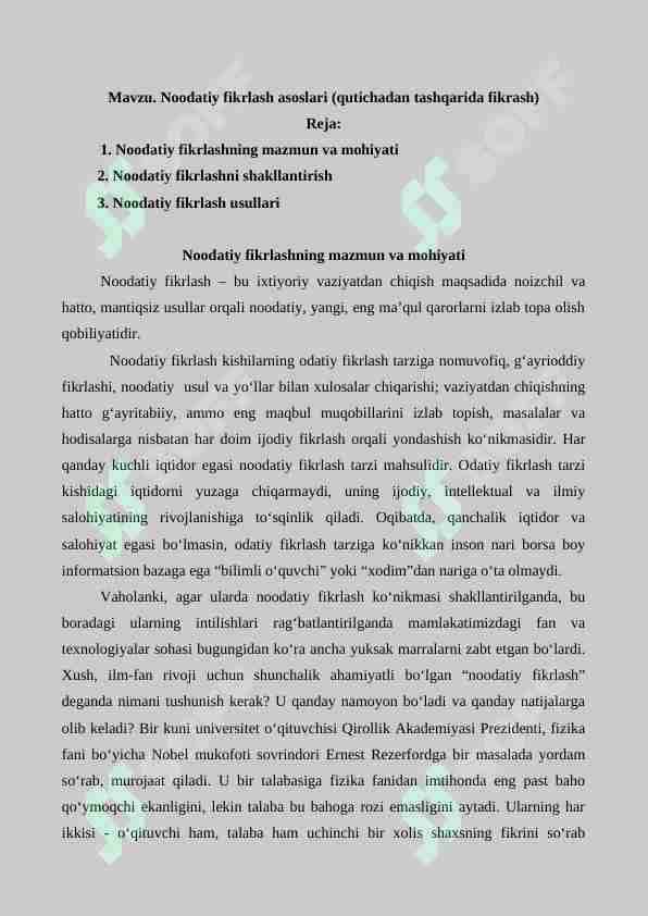 Noodatiy fikrlash asoslari (qutichadan tashqarida fikrash)