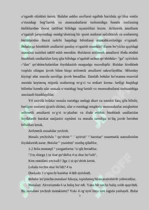 Boshlang‘ich 1-sinflarda matеmatikadan  rasm, sxema, chizma shaklida berilgan topshiriqlar va ularni yechishga o‘rgatish metodikasi. 7