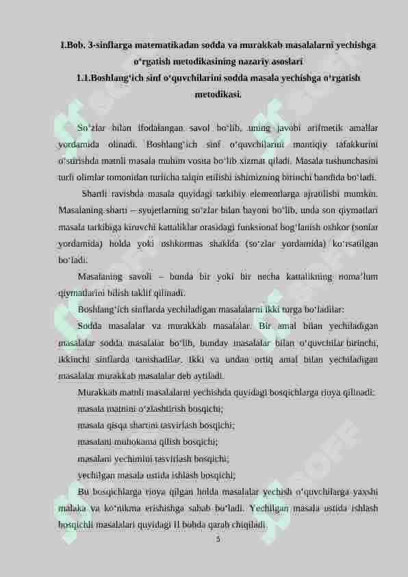 Uchinchi sinfda matematikadan sodda masalalar va ularni yechishga o`rgatish metodikasi 5