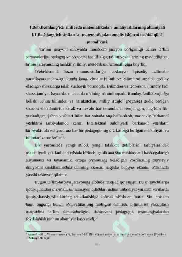 Boshlang’ich sinflarda matematikadan amaliy ishlar va ularni tashkil qilish metodikasi.(2-sinf misolida) 6
