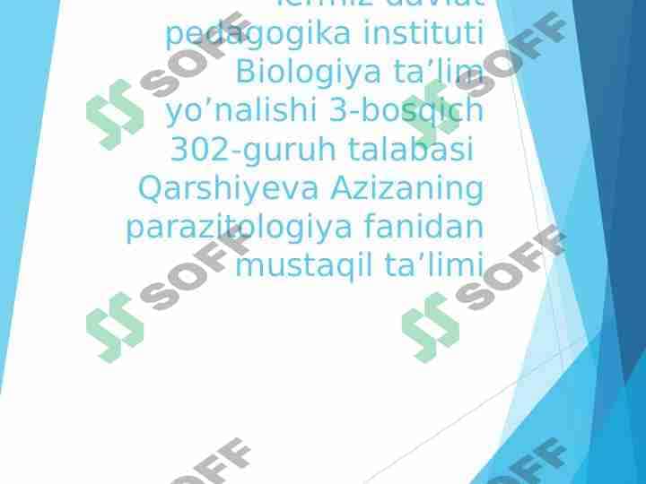 Yassi  chuvalchanglar  (Plathelminthes)  tipining umumiy tavsifi, sistematikasi. So‘rg‘ichli  yassi chuvalchanglar (Trematoda)   sinfi 1