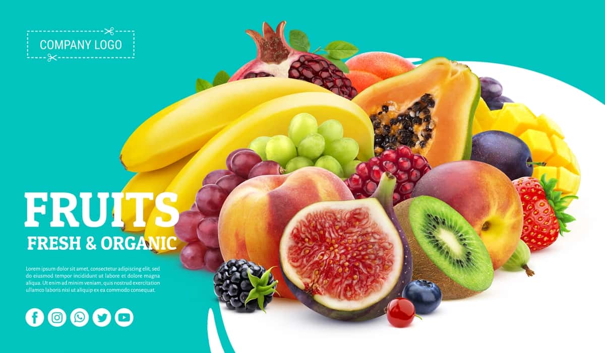 Sog'lom oziq-ovqat banner meva rezavorlar izolyatsiya qilingan oq fon | Healthy food banner fruits berries isolated white background 1