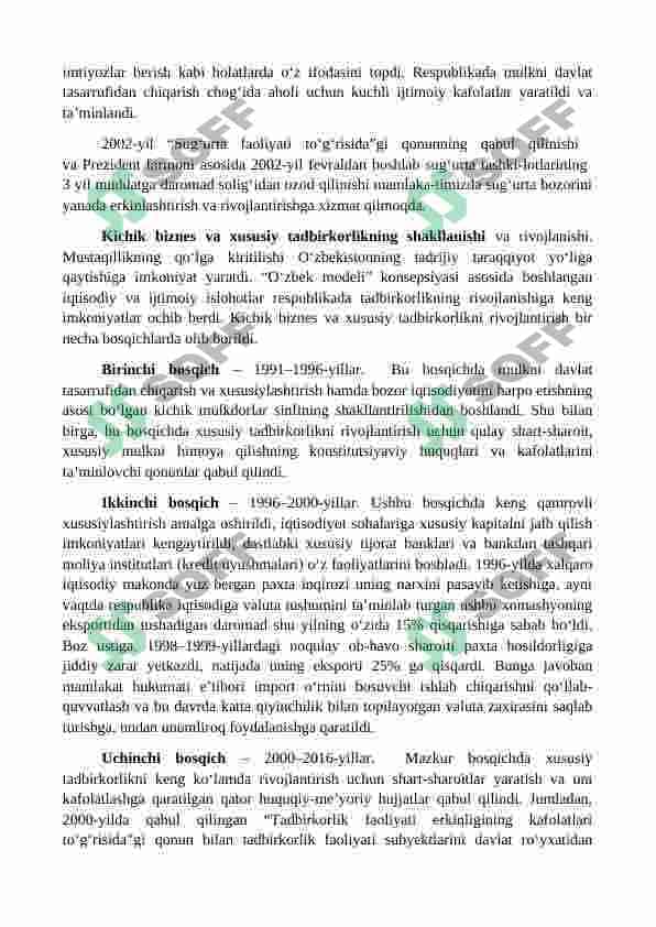 Mamlakat ishlab chiqarish salohiyatining oshirilishi va jahon iqtisodiy tizimiga integratsiyalashuvi 2