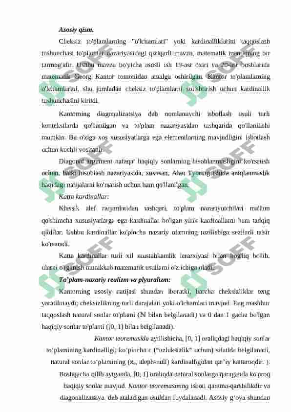 Cheksiz to‘plamlarni quvvatiga ko‘ra taqqoslash muammolari. 4