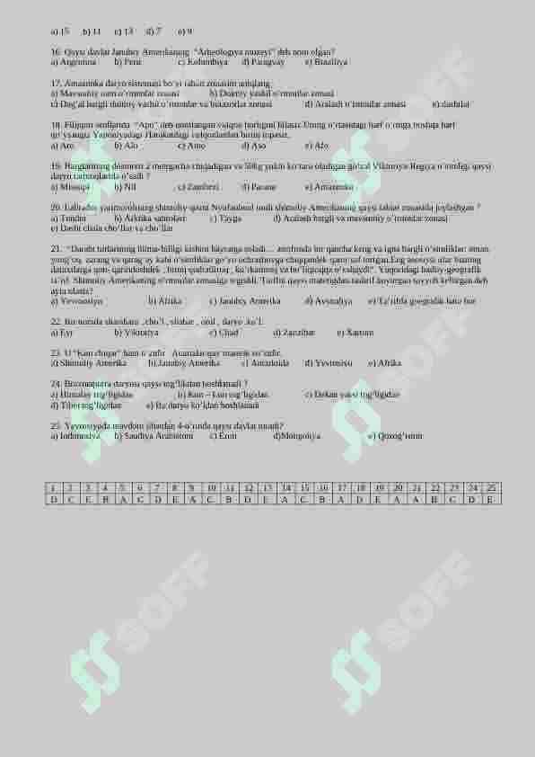 5-sinf geografiya test 2