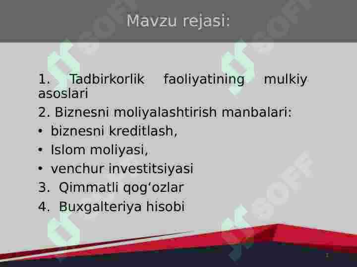 Tadbirkorlik faoliyatini moliyalashtirish 2