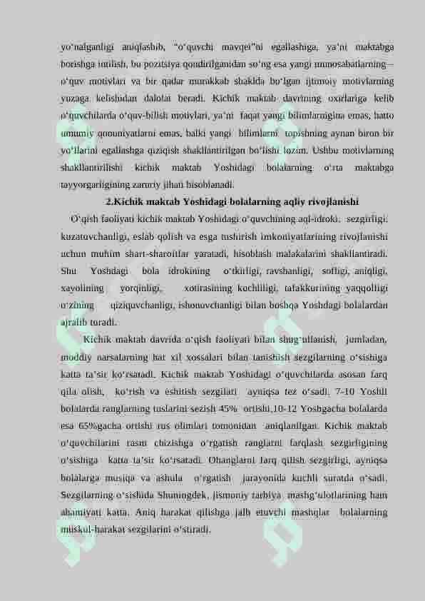KICHIK MAKTAB YOSHIDA PSIXIK RIVOJLANISH XUSUSIYATLARI 8