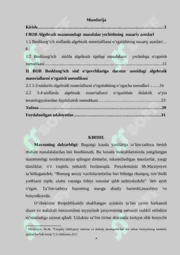 Boshlang‘ich sinf o‘quvchilariga algebraik materiallarni o‘rgatish metodikasi 2