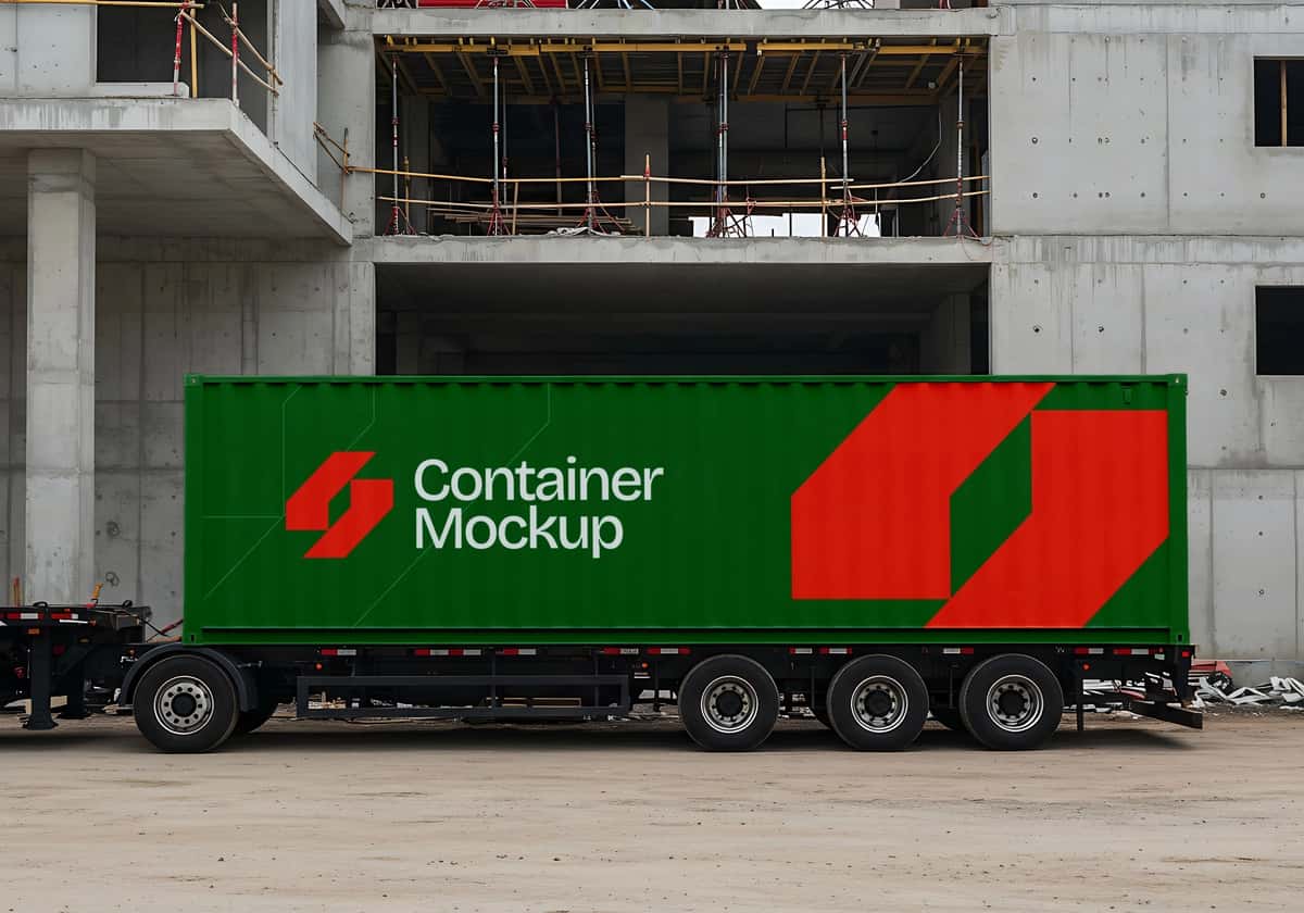 Yashil yuk tashish konteyneri maketi treyleri | Green shipping container mockup trailer 1