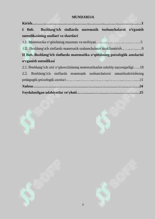 Boshlang‘ich sinflarda matematika o‘qitishning psixologik asoslarini o‘rganish metodikasi 2