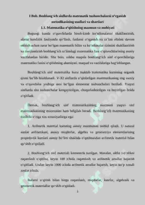 Boshlang‘ich sinflarda matematika o‘qitishning psixologik asoslarini o‘rganish metodikasi 5
