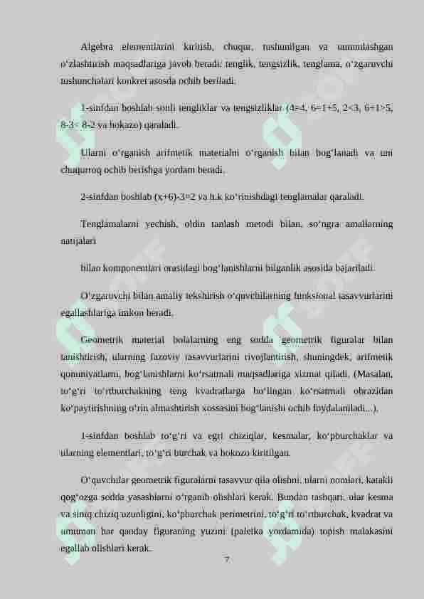 Boshlang‘ich sinflarda matematika o‘qitishning psixologik asoslarini o‘rganish metodikasi 7