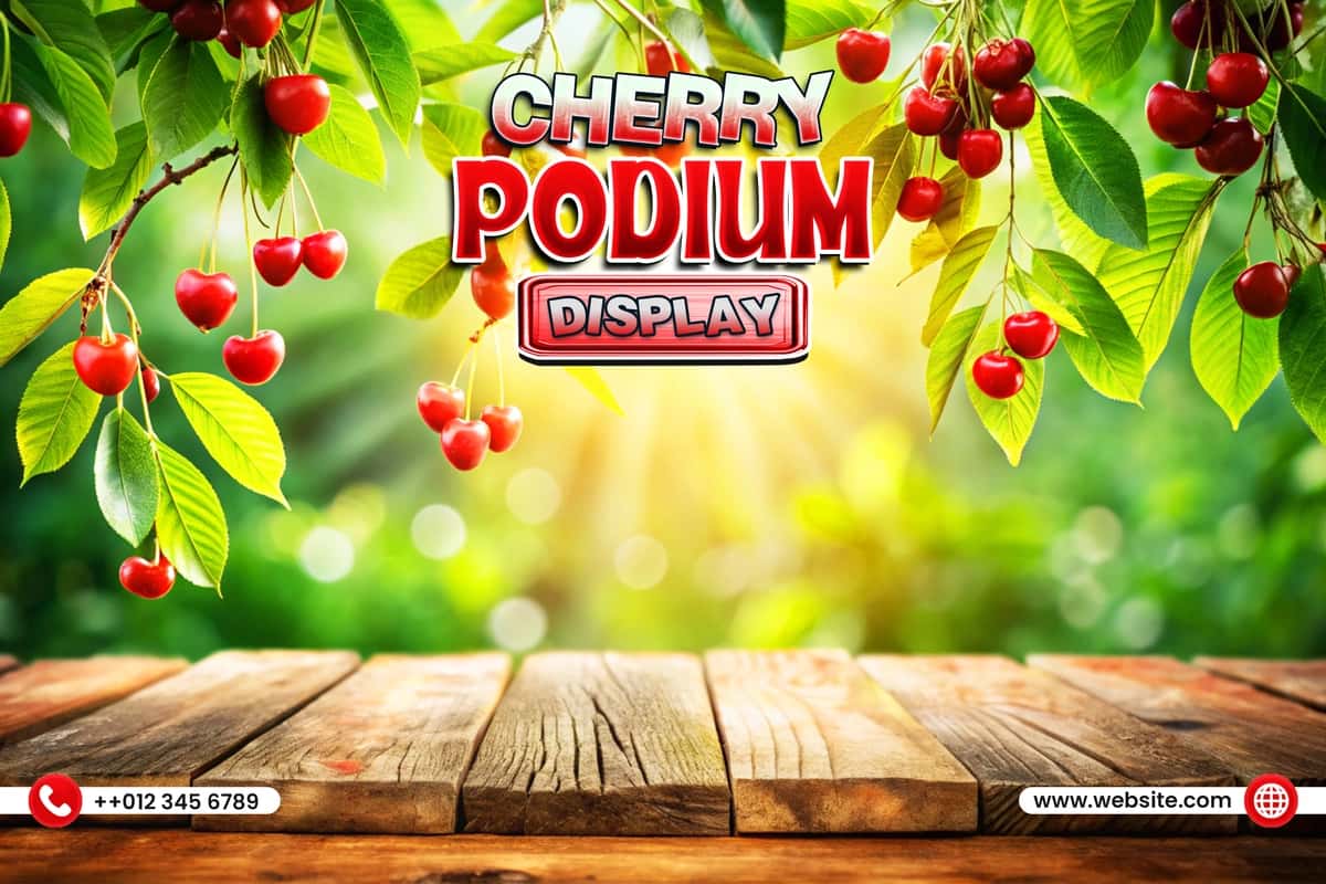 Cherry mahsulot podium displey fon dizayni | Cherry product podium display background design 1