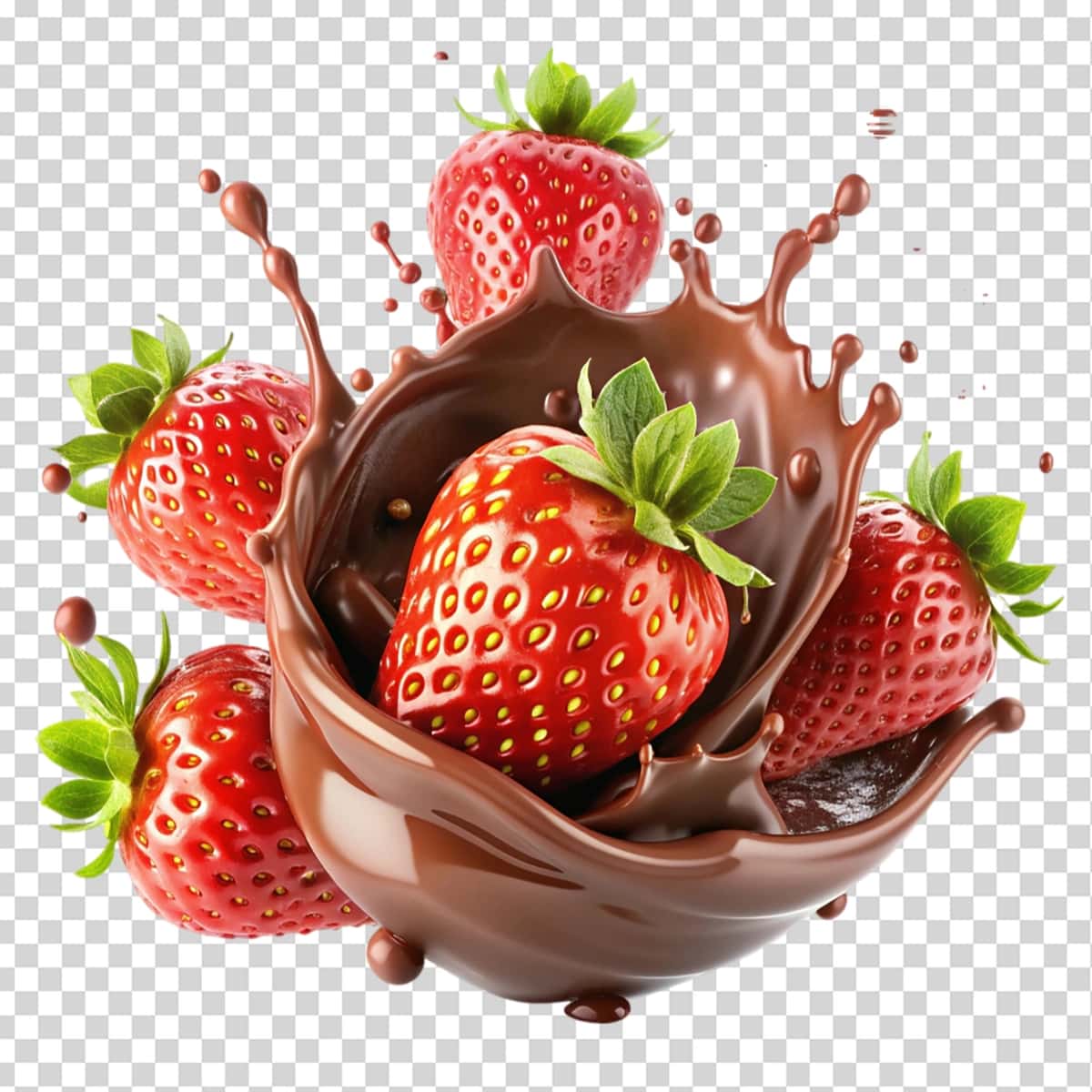 Izolyatsiya qilingan shaffof fonda shokoladli qulupnay chayqaladi | Strawberries with chocolate splash isolated transparent background 1