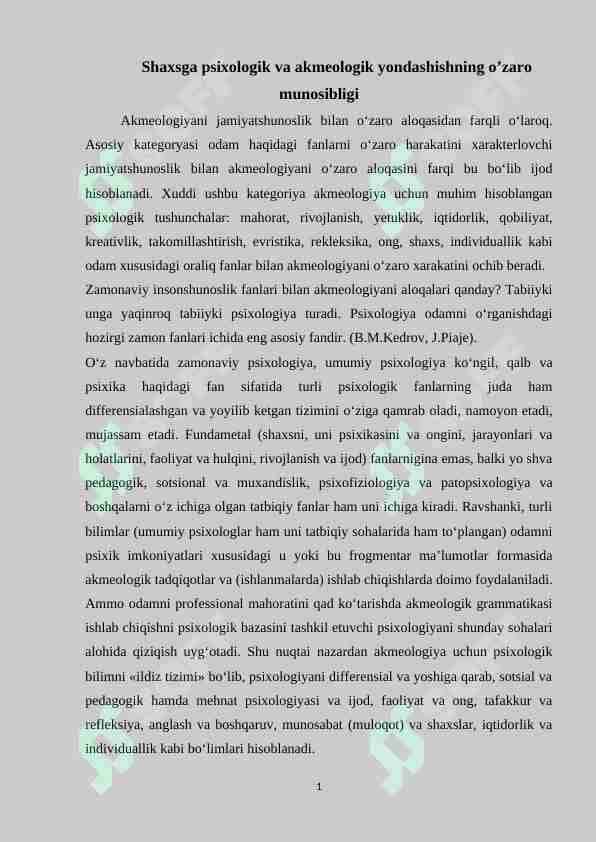 Shaxsga psixologik va akmeologik yondashishning o’zaro munosibligi 1