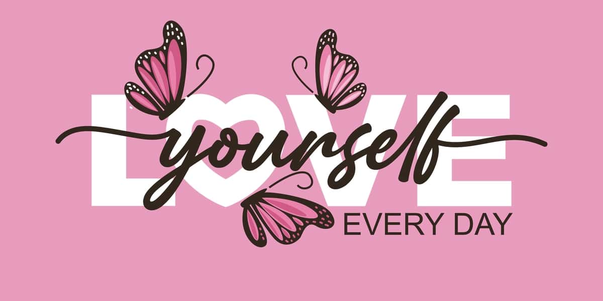 O'zingizni har kuni seving matn pushti kapalaklar vektor illyustratsiyasi | Love yourself every day text pink butterflies vector illustration 1