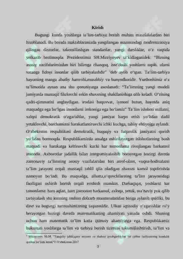 Boshlang‘ich sinf matematika darslarida sinfdan tashqari ishlarni tashkil qilish metodikasi (3-sinf) 3