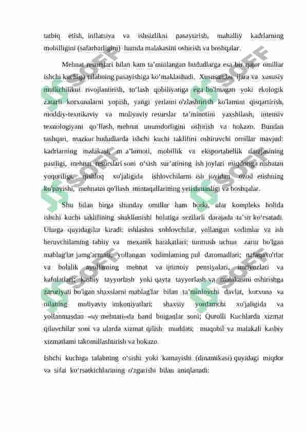 Mehnat bozorining shakllanishi. Ishsizlikning o'ziga xos xususiyatlari 7