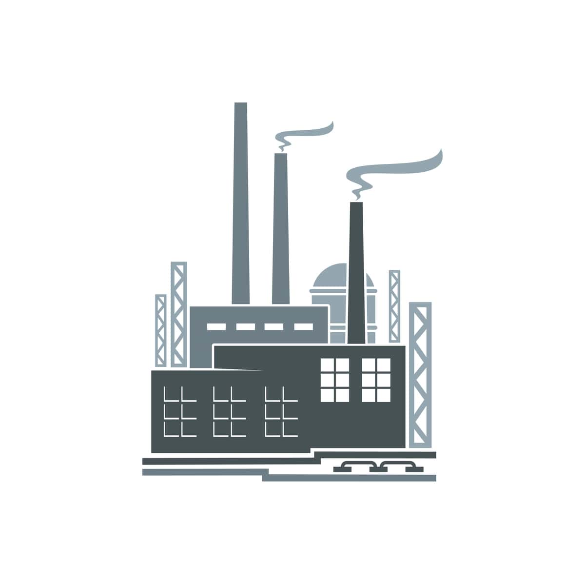 Zavod sanoat zavodi monoxrom vektor belgisi | Factory industrial plant monochrome vector icon 1
