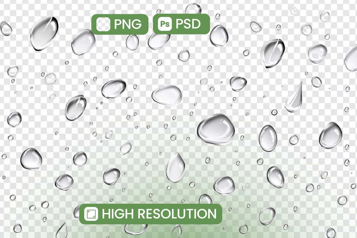 Yuqori aniqlikdagi suv tomchilari png psd shaffof fonlar | Highresolution water droplets falling png psd transparent backgrounds 1