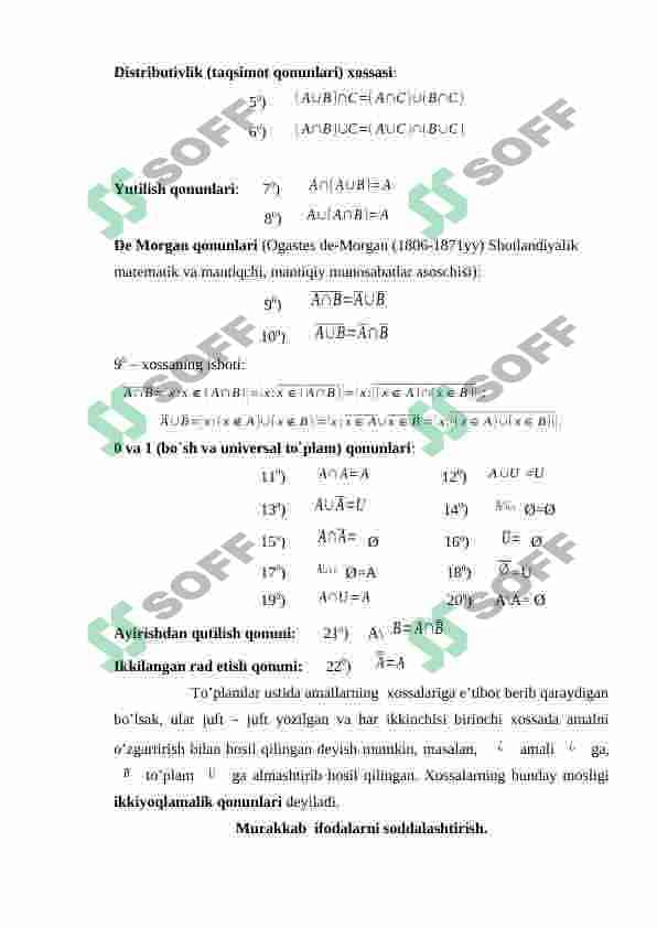 To'plamlar va ular ustida amallar. Eyler-Venn diagrammalari. To'plamning kuvvatini topishga doir masalalar yechish. 3
