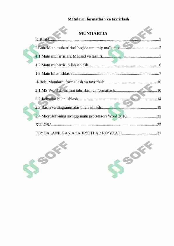 Matnlarni formatlash va taxrirlash 1