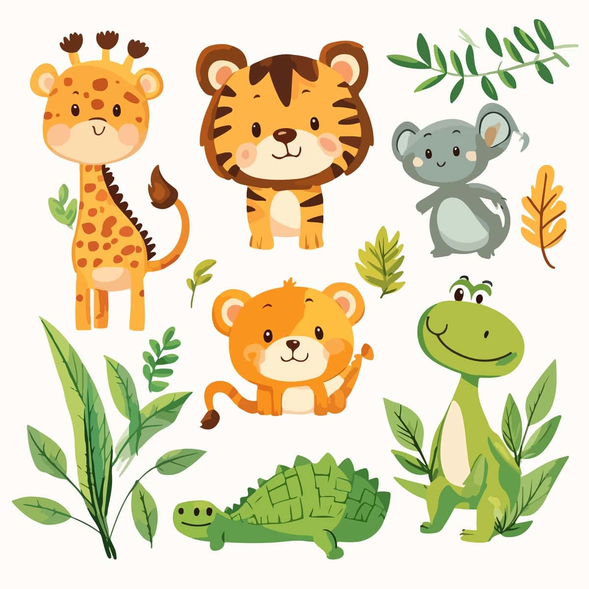 Kulgili safari hayvonlari yoqimli multfilm bolalar hayvonlari tasviri | Funny safari animals cute cartoon kids animal illustration 1