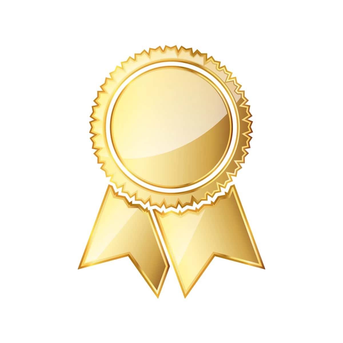 Izolyatsiya qilingan oq tasmali oltin medal belgisi | Golden medal icon with ribbon isolated white 1