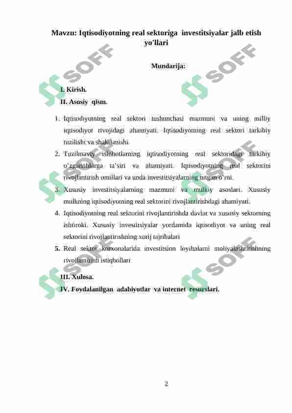 Iqtisodiyotning real sektoriga investitsiyalar jalb etish yo'llari 2