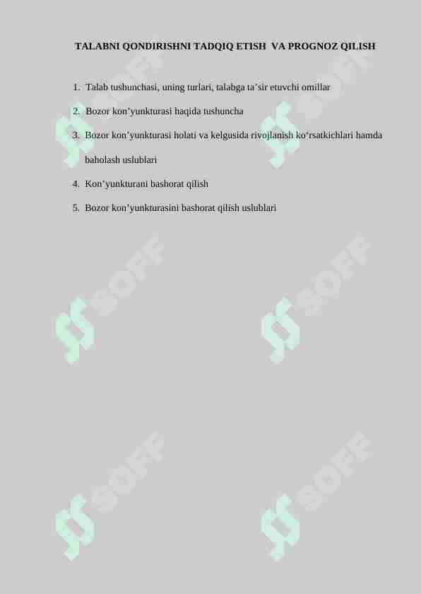 TALABNI QONDIRISHNI TADQIQ ETISH VA PROGNOZ QILISH
