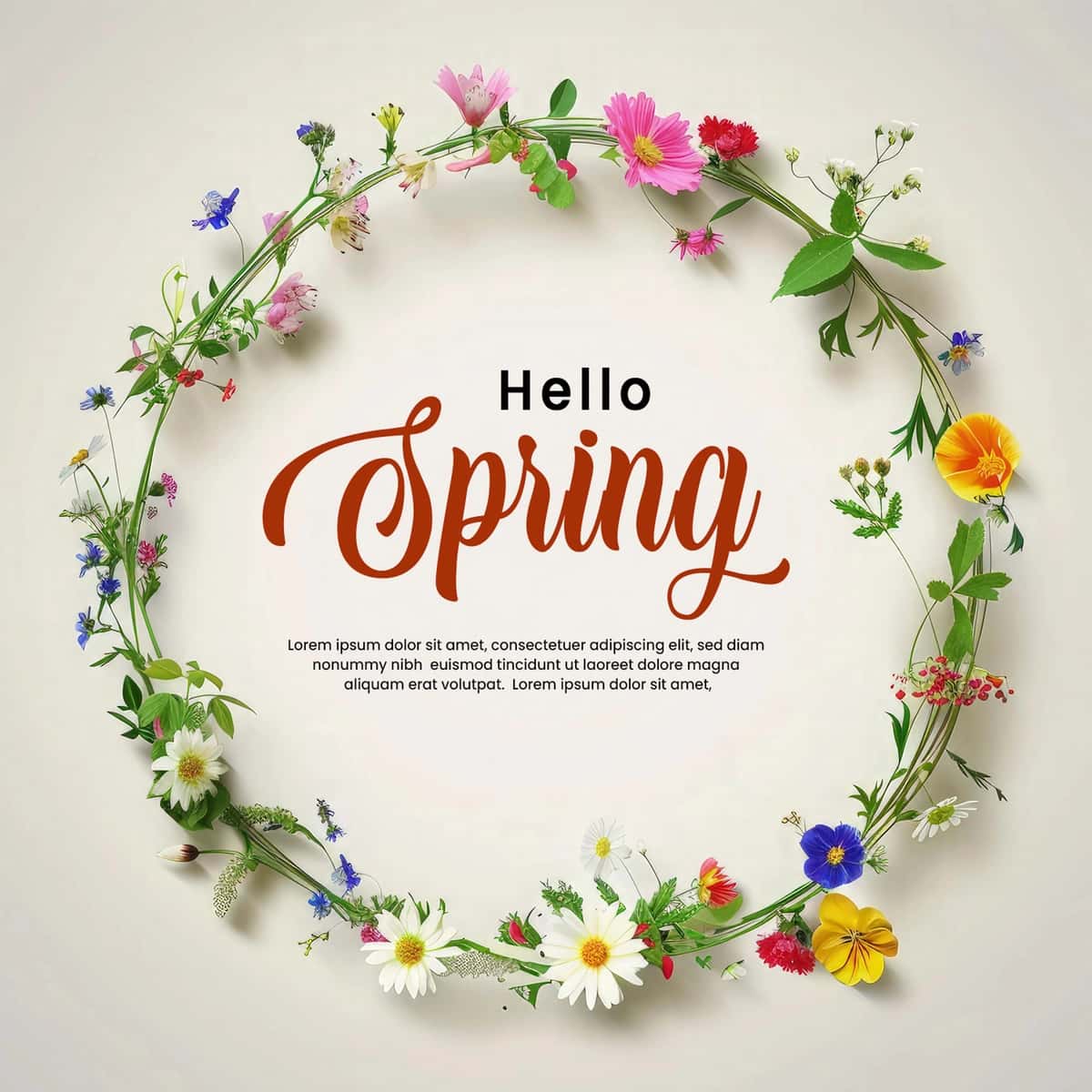 Salom, gulli ramka shablonli bahor yozuvi | Hello spring lettering with floral frame template 1