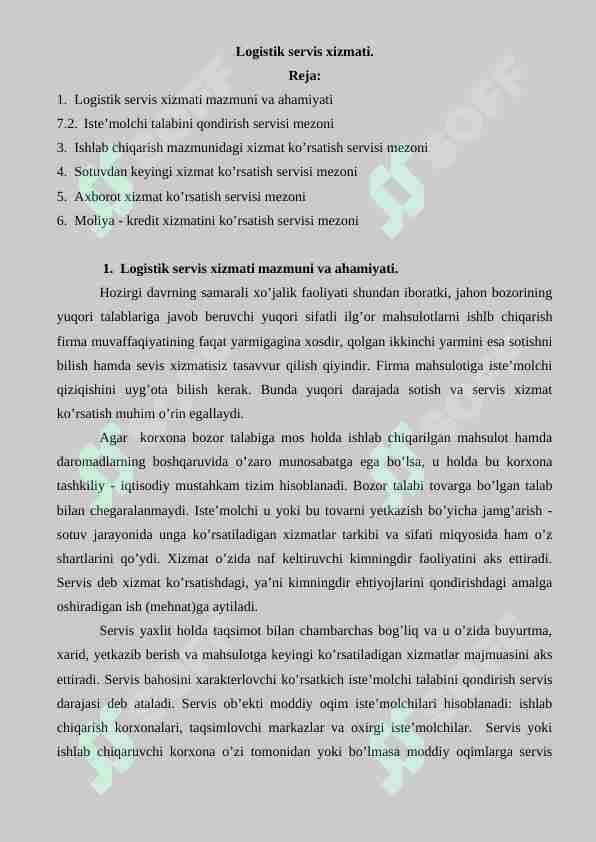 Logistik servis xizmati 1
