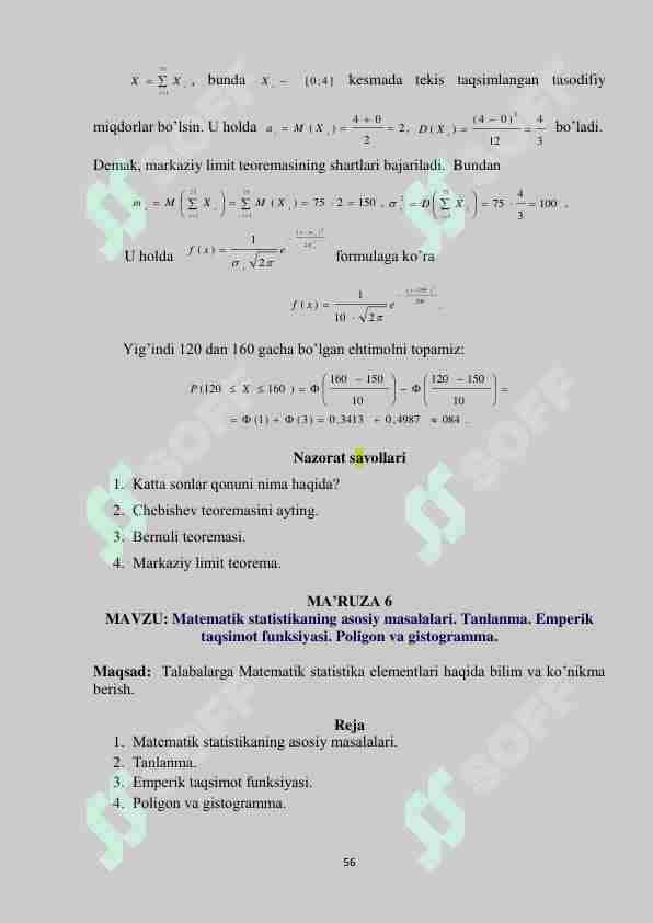 Matematik statistika; tanlanma, empirik taqsimot,poligon va gistogramma 1